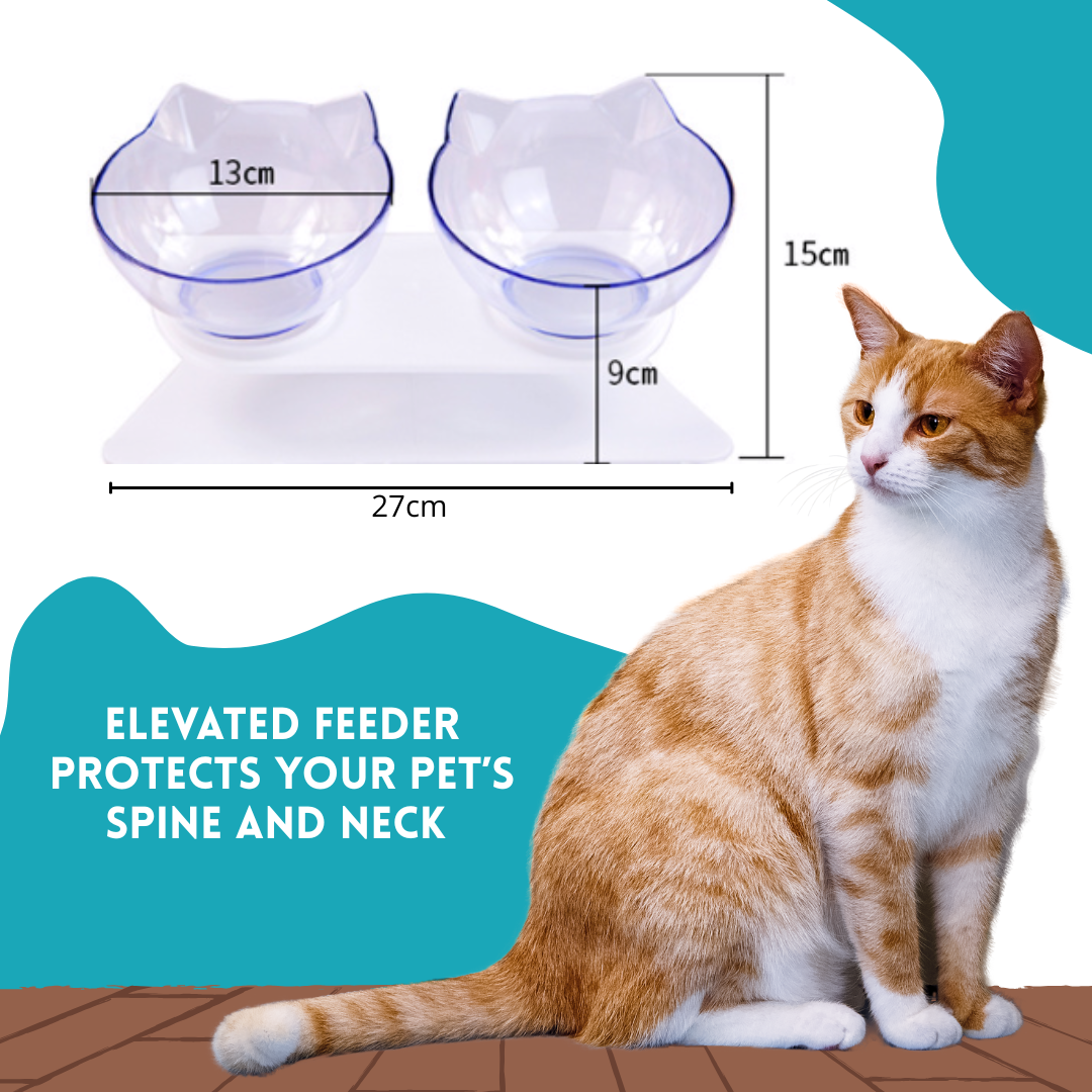 Cat Shaped Elevated Double Bowl