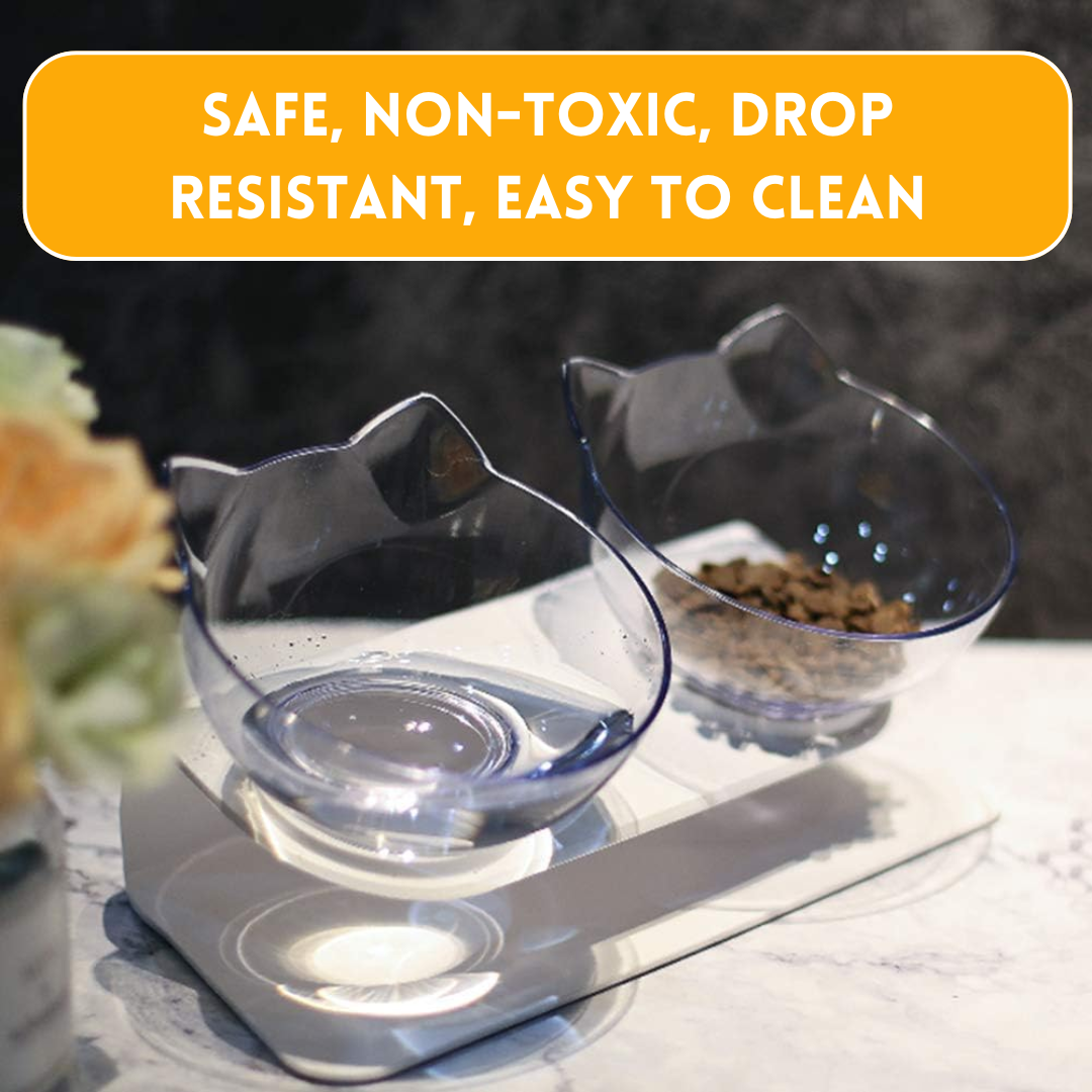 Cat Shaped Elevated Double Bowl