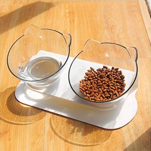 Cat Shaped Elevated Double Bowl