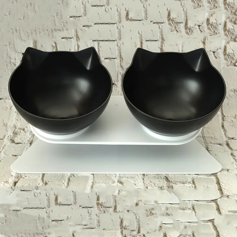 Cat Shaped Elevated Double Bowl